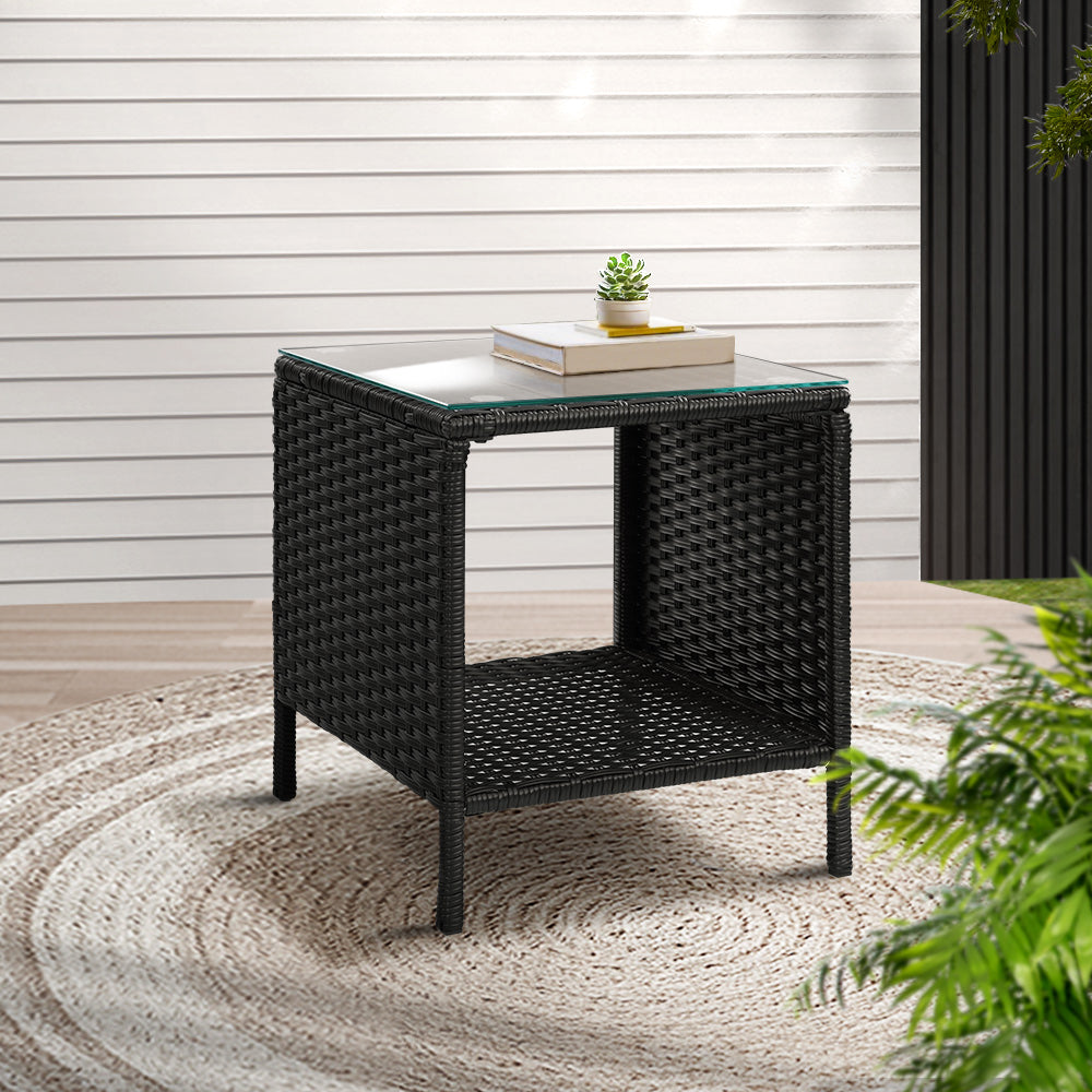 Gardeon Coffee Side Table Wicker Desk Rattan Outdoor Furniture Garden Black - MarKay Outdoors