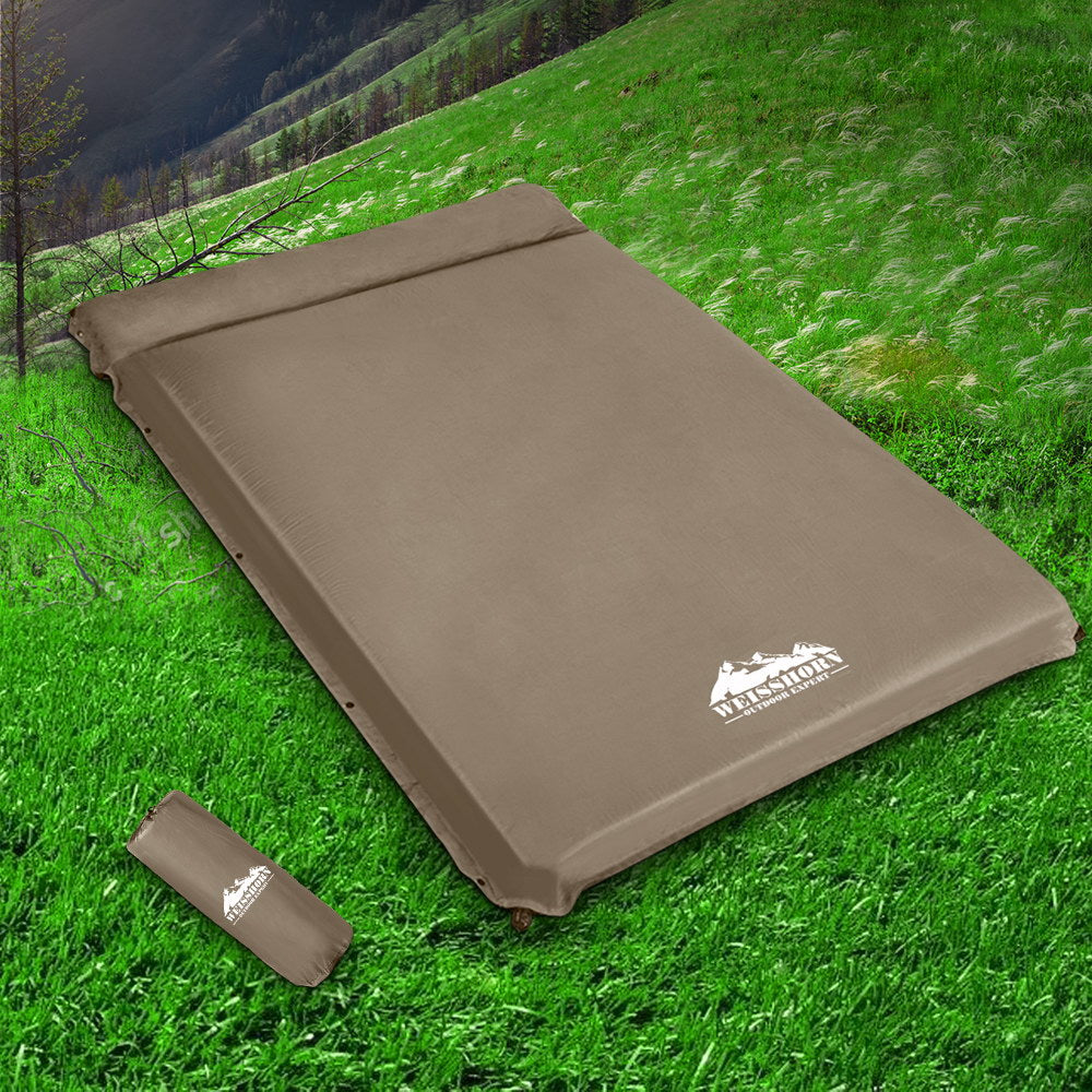 Weisshorn Double Size Self Inflating Mattress Mat 10CM Thick Coffee - MarKay Outdoors