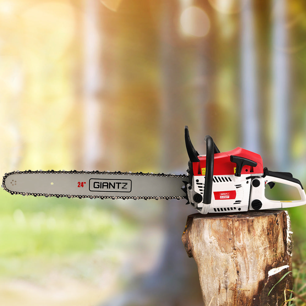 Giantz 62cc Chainsaw Petrol Commercial 24" Bar E-Start Tree Chain Saw 5.2HP - MarKay Outdoors