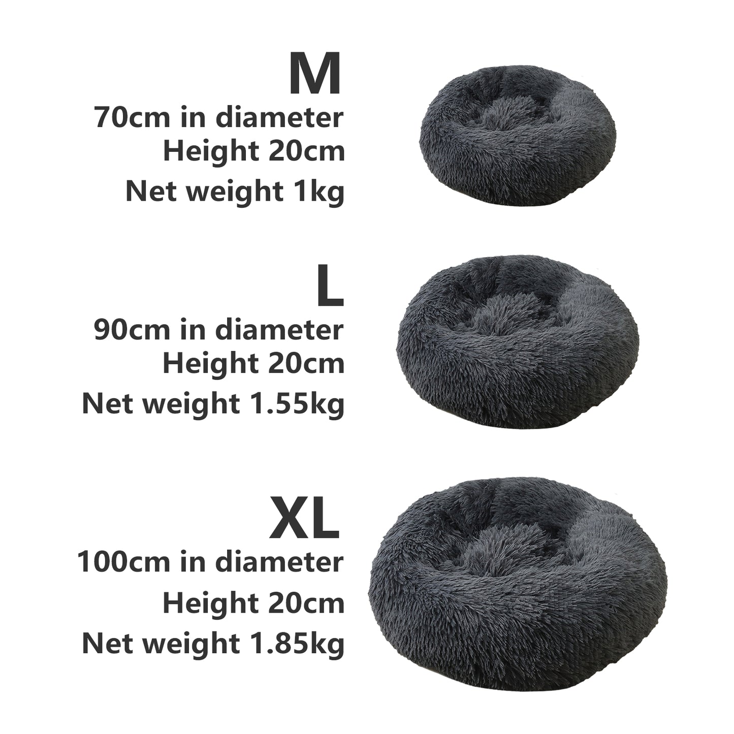 Dog Pet Cat Calming Bed Warm Plush Round Nest Comfy Sleeping Bed Dark Grey 90cm