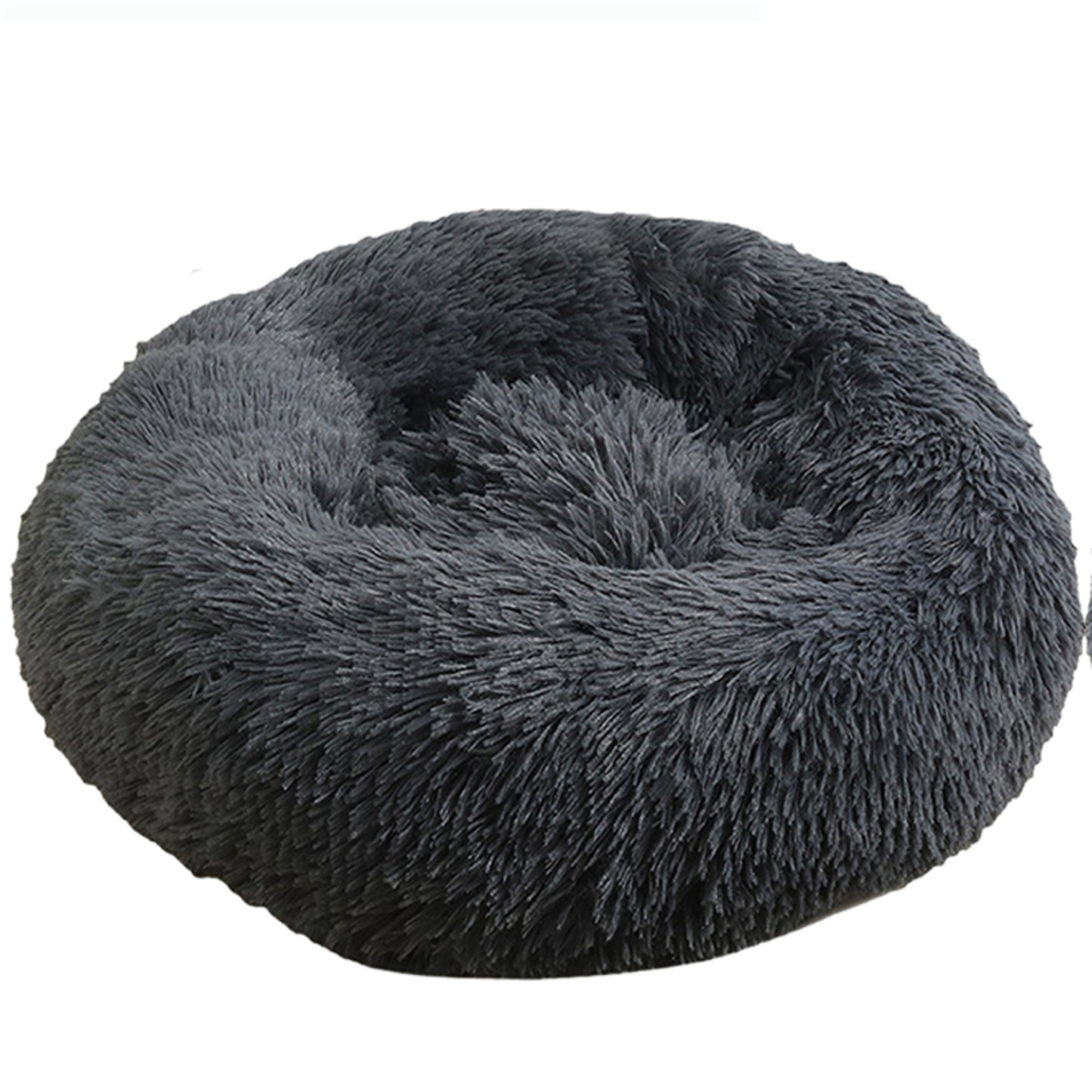 Dog Pet Cat Calming Bed Warm Plush Round Nest Comfy Sleeping Bed Dark Grey 90cm