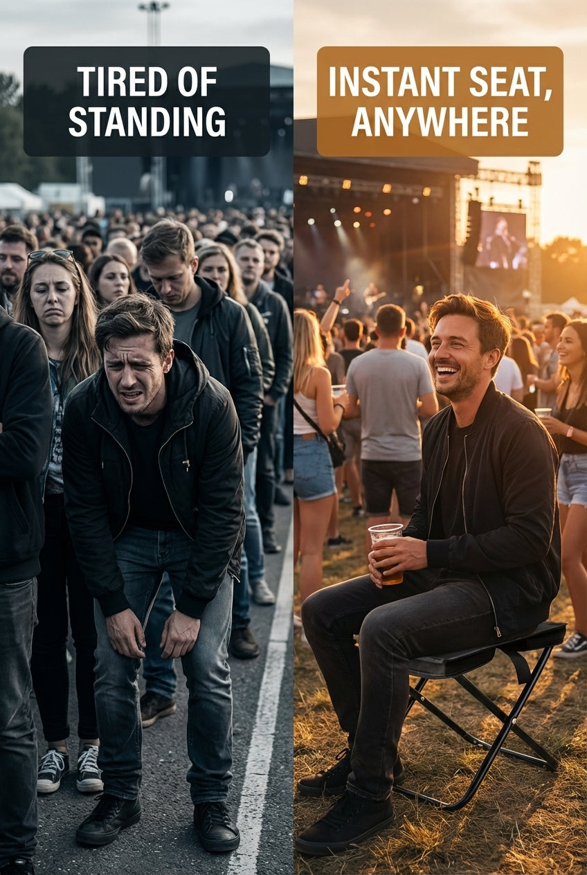 Beige Outdoor Folding Stool with Carrying Handle - Portable Camping Seat, Fishing Chair, Collapsible Zipper Stool for Outdoors, Queueing, and More