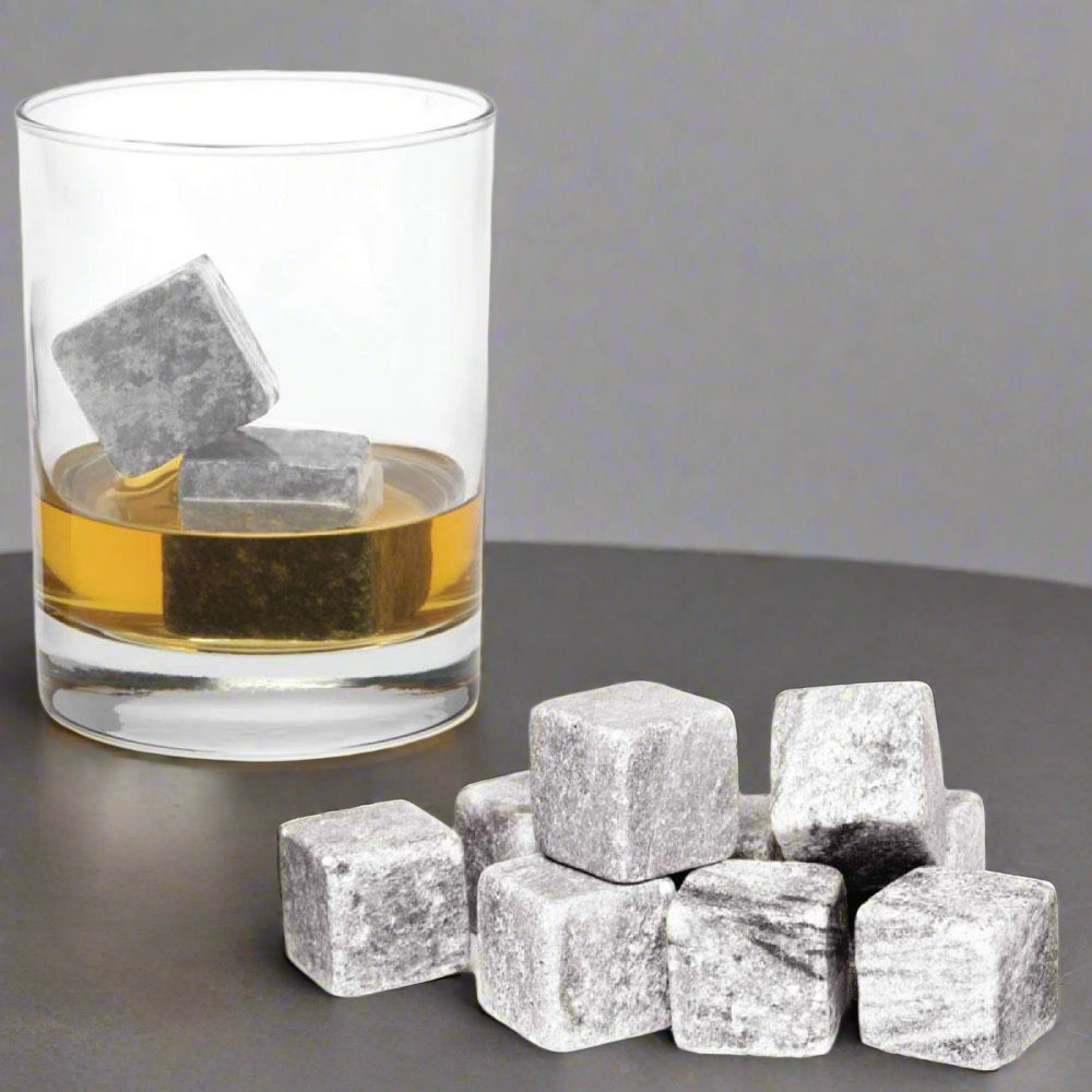 Whiskey Stones Ice Melts - 9 Reusable Natural Marble Chilling Scotch Rocks Cubes