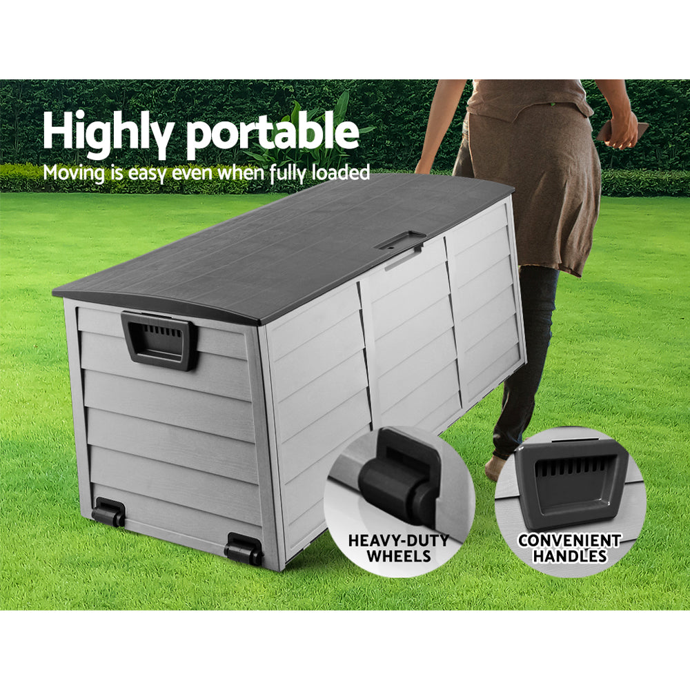 Gardeon Outdoor Storage Box 290L Lockable Organiser Garden Deck Shed Tool Black