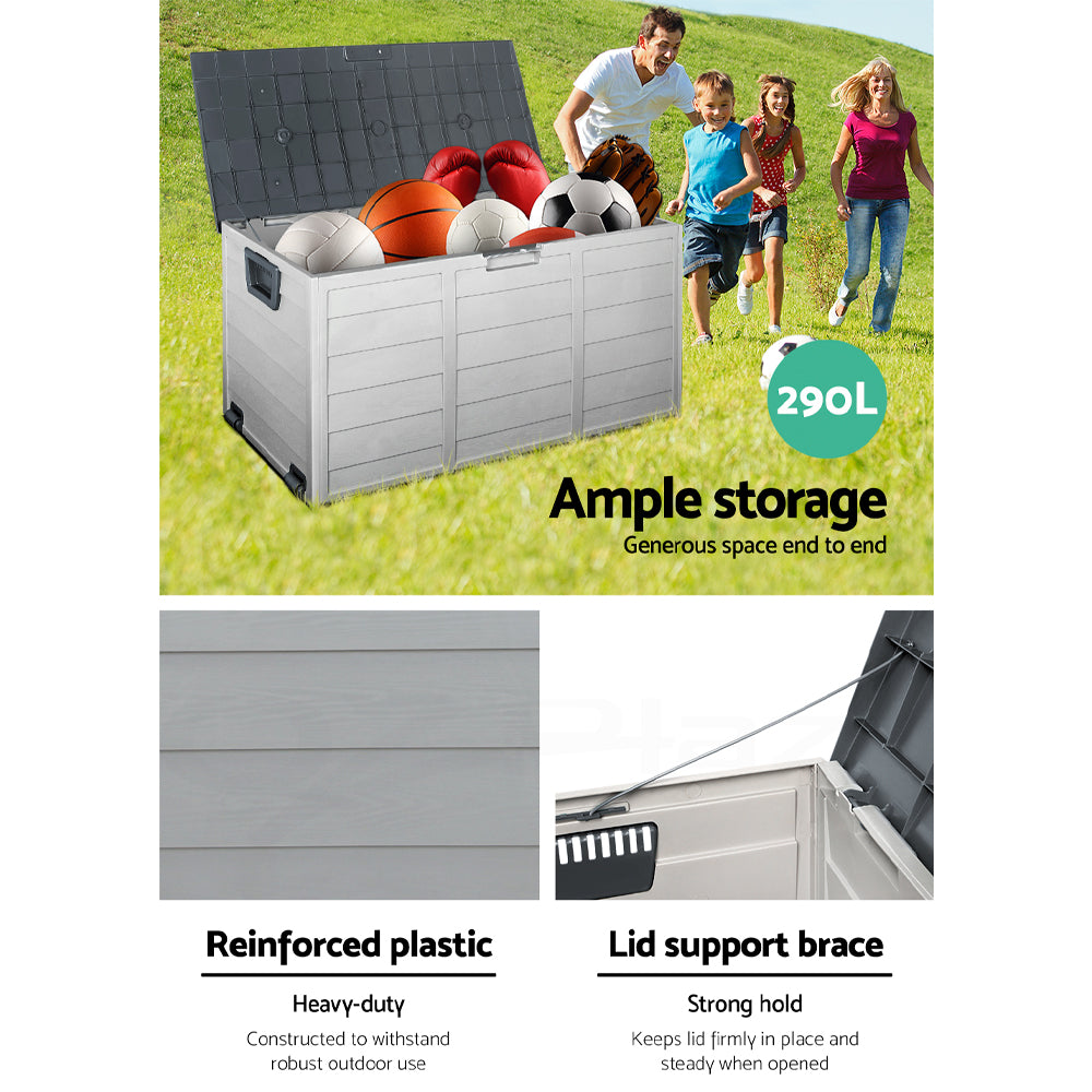 Gardeon Outdoor Storage Box 290L Lockable Organiser Garden Deck Shed Tool Grey