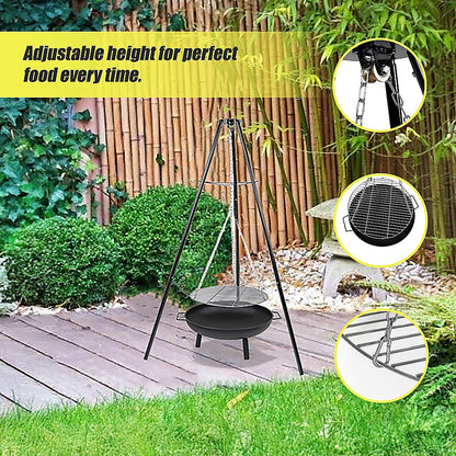 Tripod Garden Fire Pit BBQ Barbecue Cast Iron & Steel Fire Pit Bowl Round