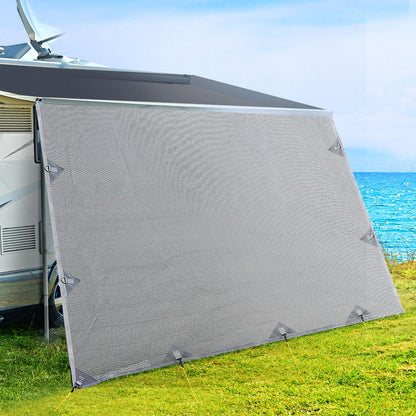 Caravan Privacy Screen Roll Out Awning 5.2x1.95M End Wall Side Sun Shade Grey