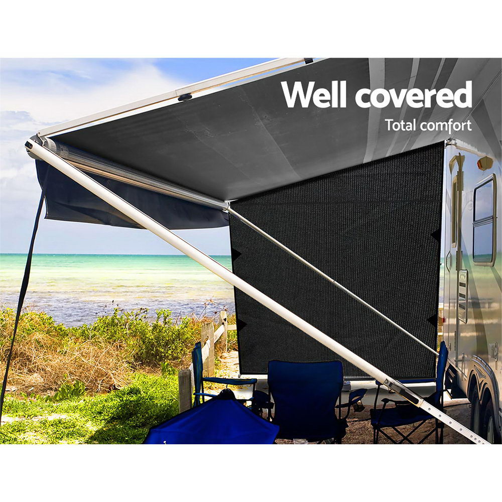 Black Caravan Privacy Screen 1.95 x 2.2M End Wall or Side Sun Shade Roll Out - MarKay Outdoors