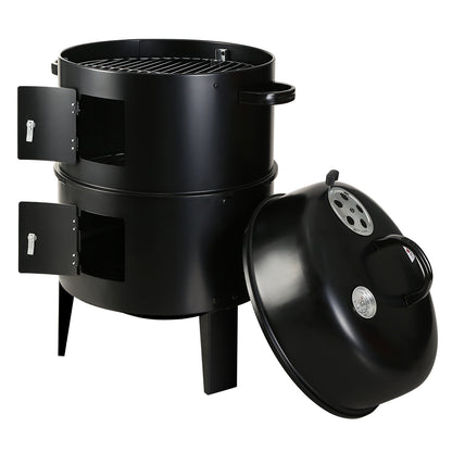 Grillz 3-in-1 Charcoal BBQ Smoker - Black - MarKay Outdoors