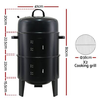 Grillz 3-in-1 Charcoal BBQ Smoker - Black - MarKay Outdoors