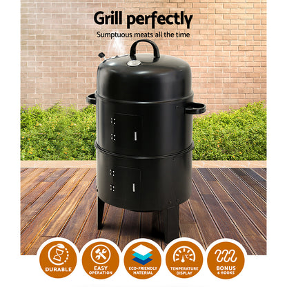 Grillz 3-in-1 Charcoal BBQ Smoker - Black - MarKay Outdoors