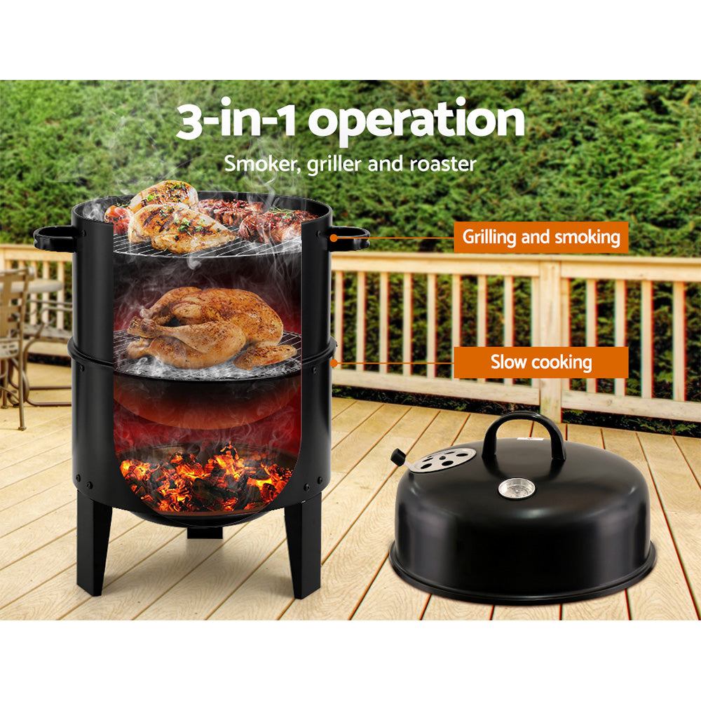 Grillz 3-in-1 Charcoal BBQ Smoker - Black - MarKay Outdoors