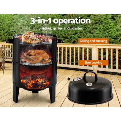 Grillz 3-in-1 Charcoal BBQ Smoker - Black - MarKay Outdoors