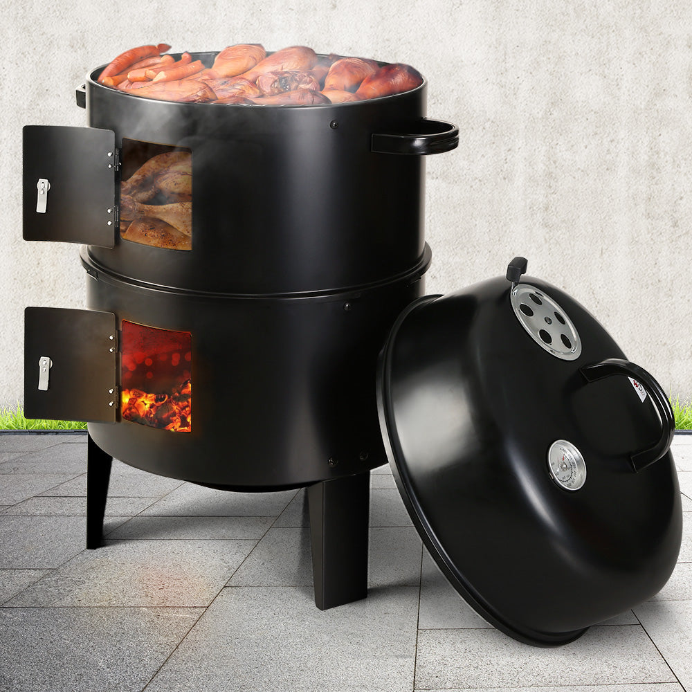 Grillz 3-in-1 Charcoal BBQ Smoker - Black - MarKay Outdoors