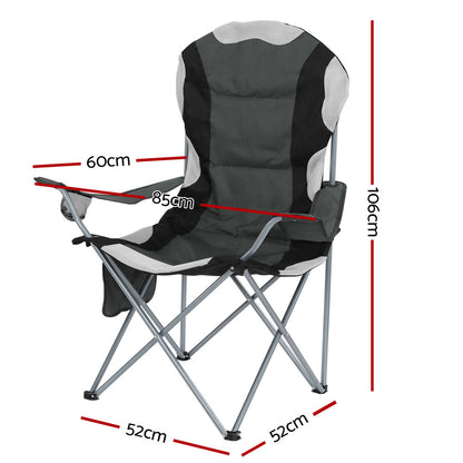 Weisshorn 2X Folding Camping Chairs Arm Chair Portable Outdoor Beach Fishing BBQ - MarKay Outdoors