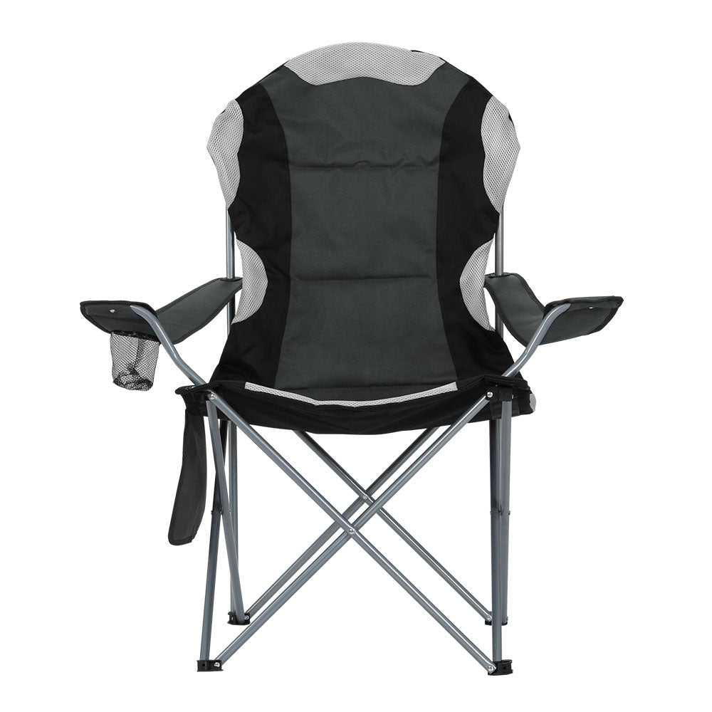 Weisshorn 2X Folding Camping Chairs Arm Chair Portable Outdoor Beach Fishing BBQ - MarKay Outdoors