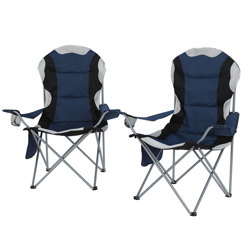 Weisshorn 2X Camping Chairs Folding Arm Chair Portable Camping Garden Fishing - MarKay Outdoors