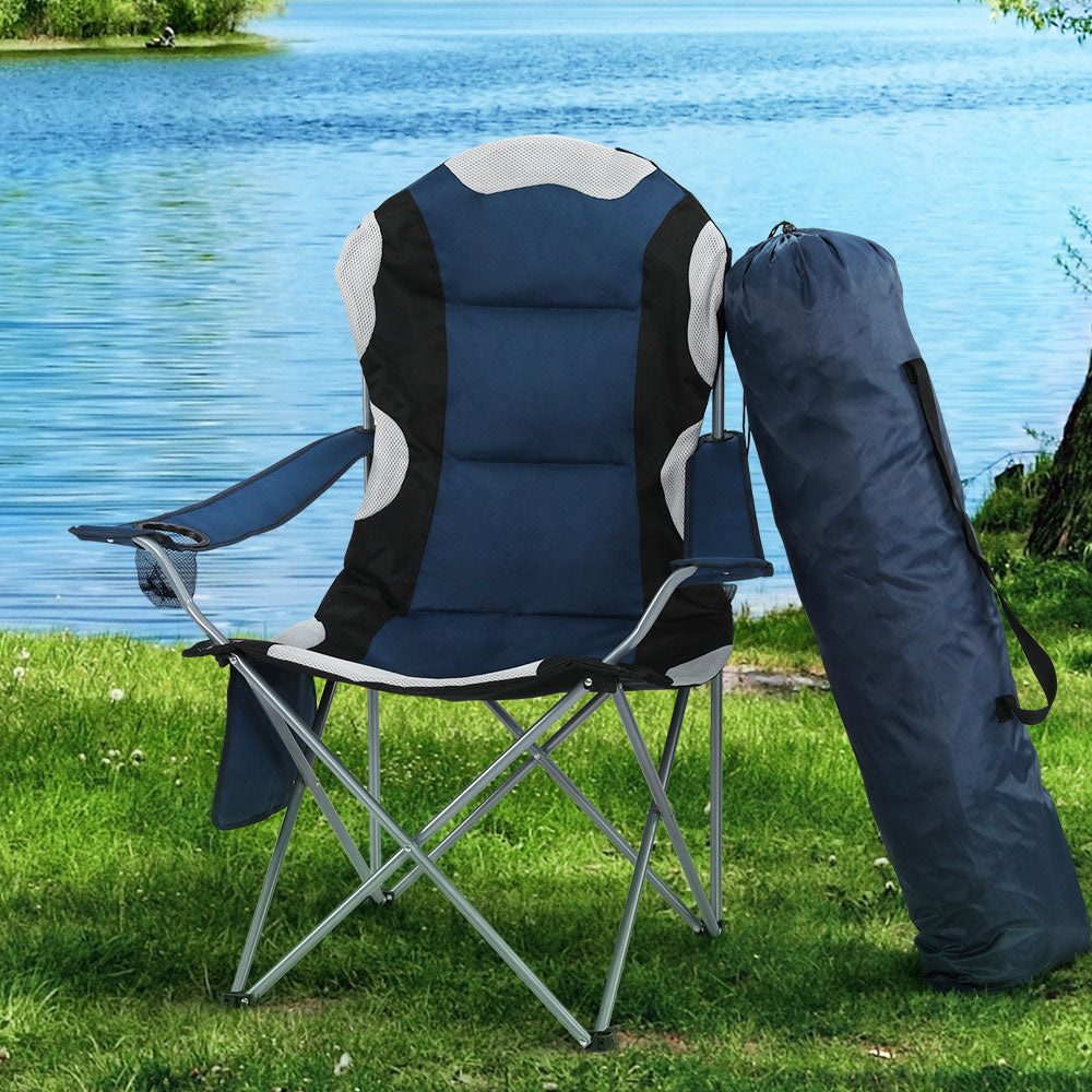 Weisshorn 2X Camping Chairs Folding Arm Chair Portable Camping Garden Fishing - MarKay Outdoors