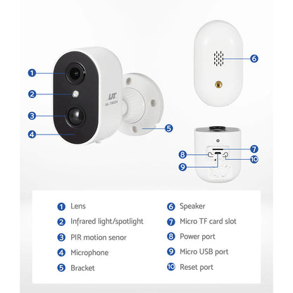 UL-tech 1080P Wireless Security IP Camera Rechargeable Outdoor CCTV Solar Panel