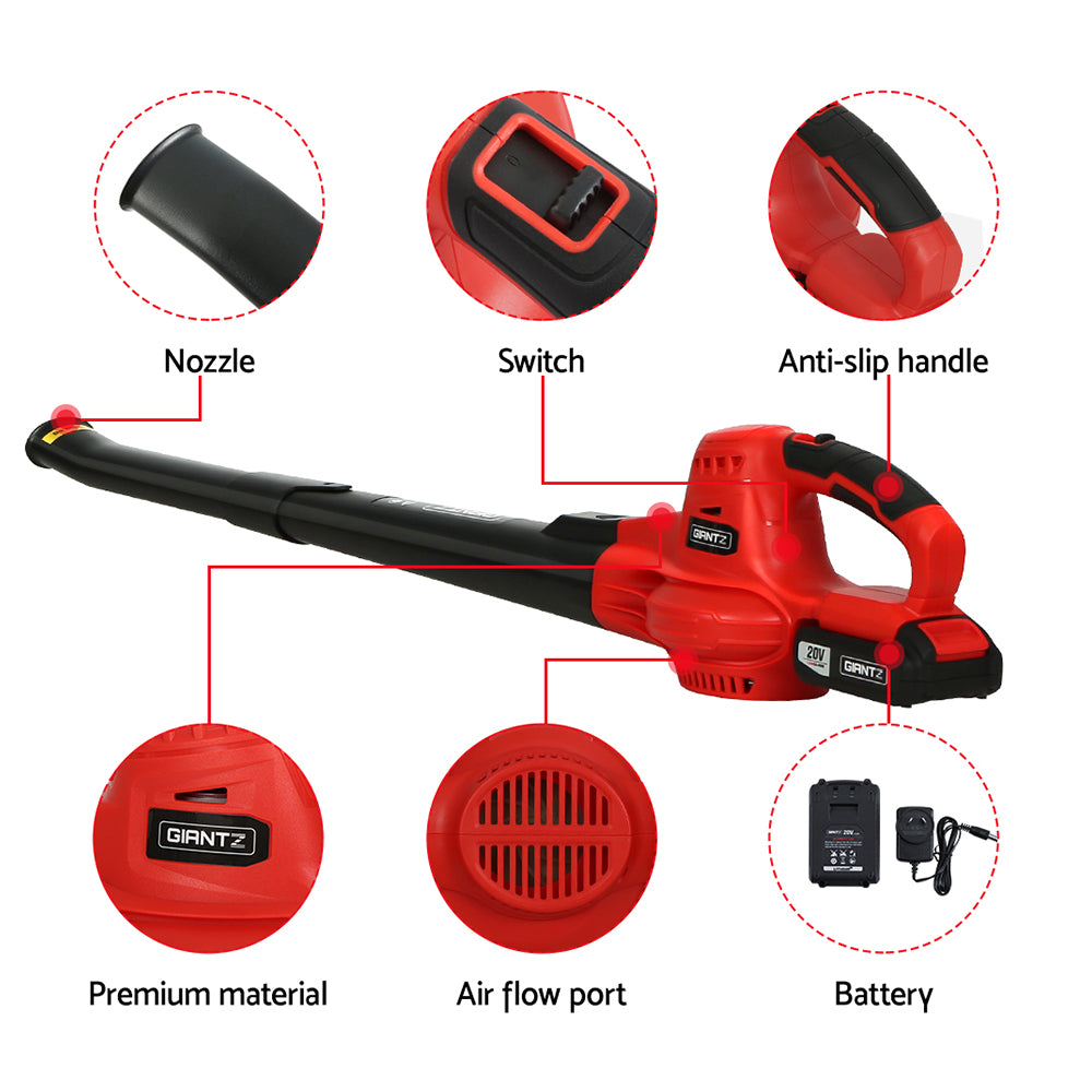 Giantz 20V Cordless Leaf Blower Garden Lithium Electric Battery Nozzles 2-Speed - MarKay Outdoors