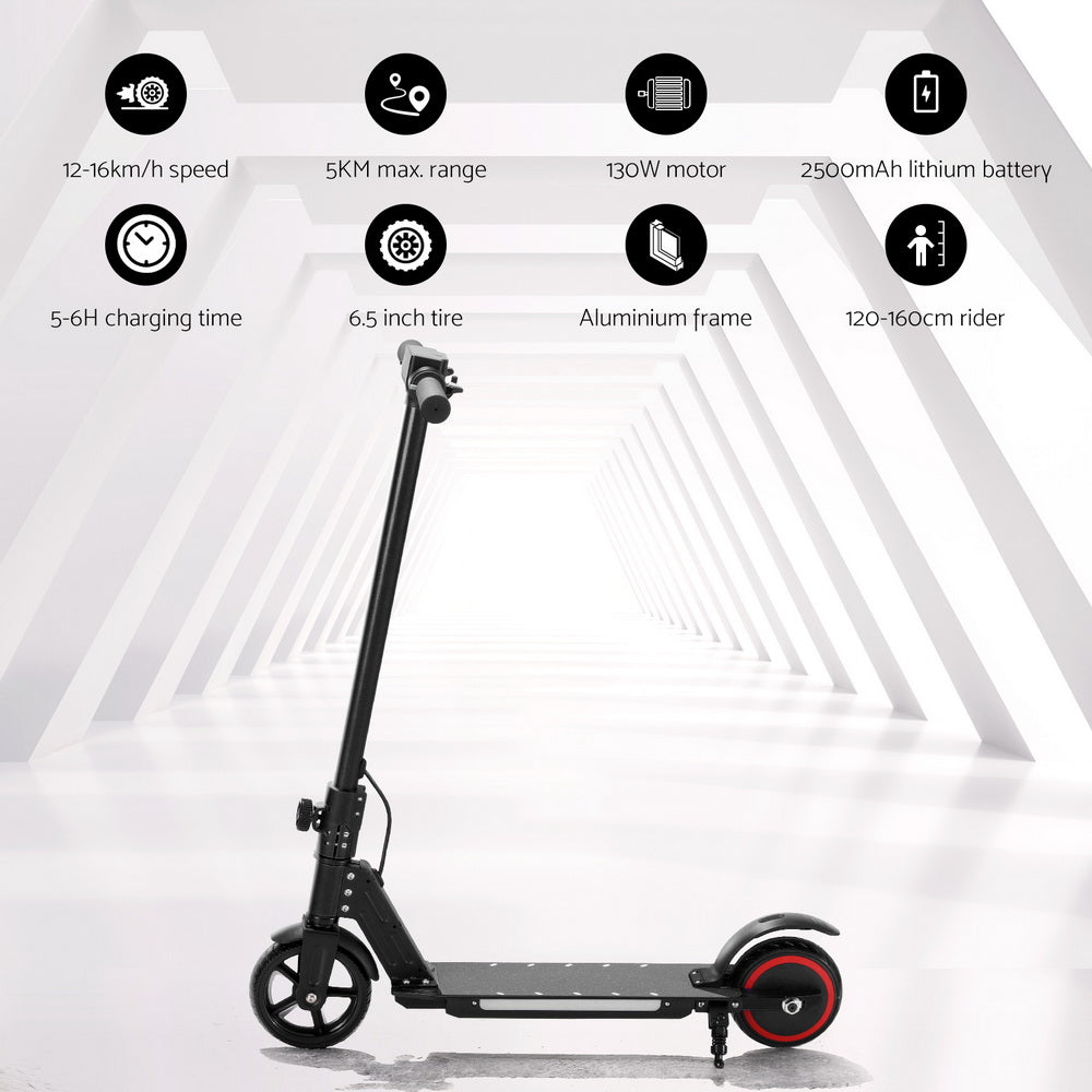 Electric Scooter 130W 16KM/H LED Light Folding Portable Riding Commuter Black