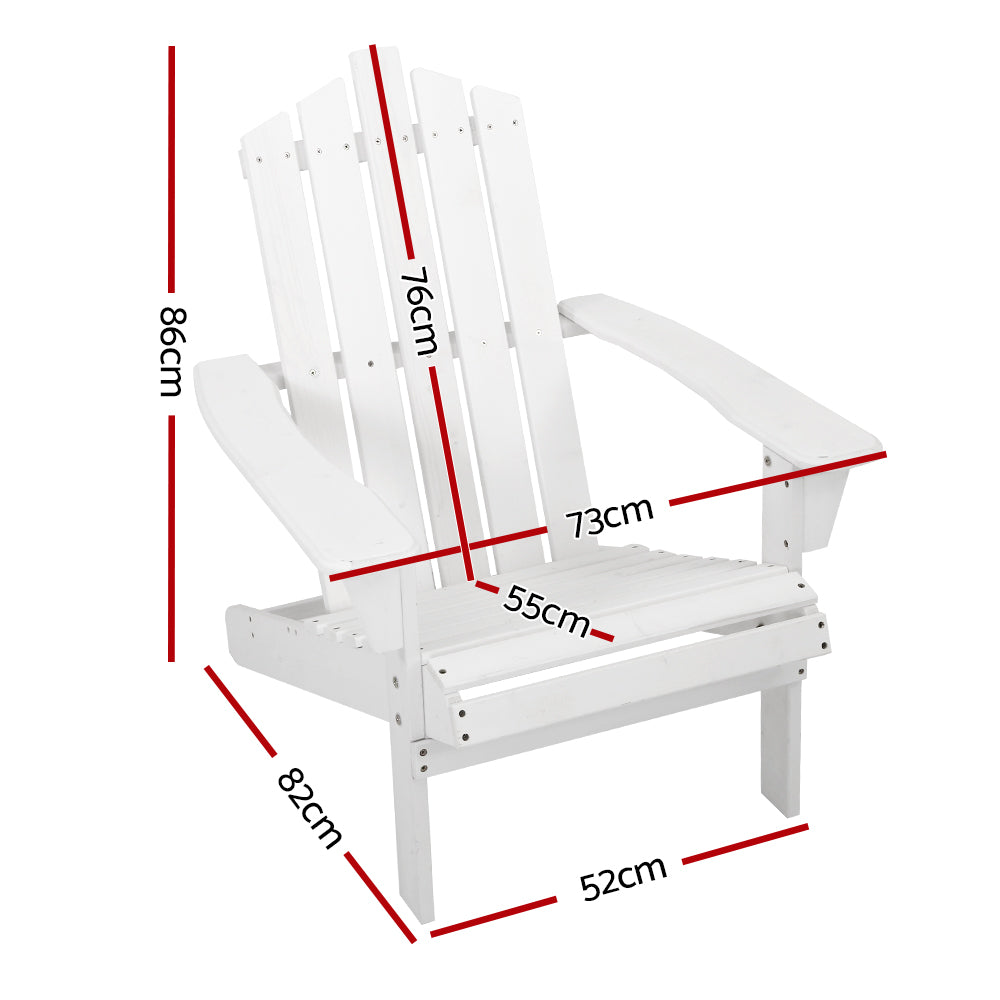 Gardeon Outdoor Sun Lounge Beach Chairs Table Setting Wooden Adirondack Patio - White - MarKay Outdoors