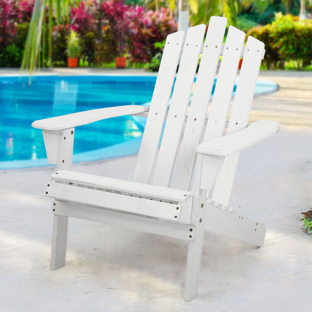 Gardeon Outdoor Sun Lounge Beach Chairs Table Setting Wooden Adirondack Patio - White - MarKay Outdoors