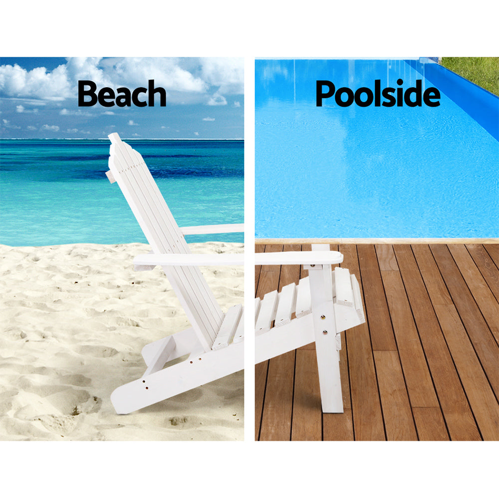 Gardeon Outdoor Sun Lounge Beach Chairs Table Setting Wooden Adirondack Patio - White - MarKay Outdoors