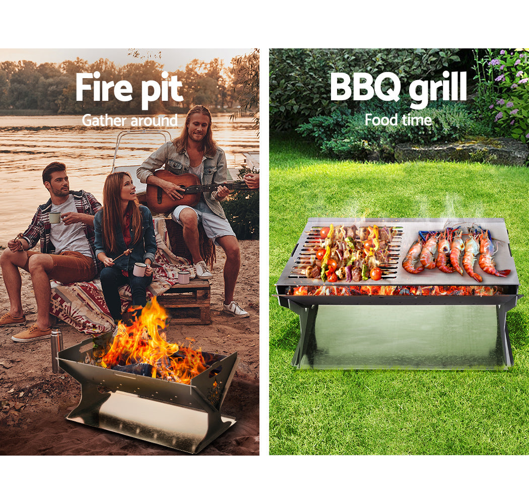 Grillz Fire Pit BBQ Outdoor Camping Portable Patio Heater Folding Packed Steel - MarKay Outdoors