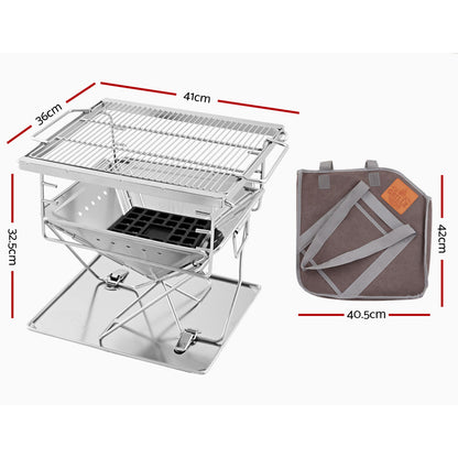 Grillz Camping Fire Pit BBQ Portable Folding Stainless Steel Stove Outdoor Pits - MarKay Outdoors