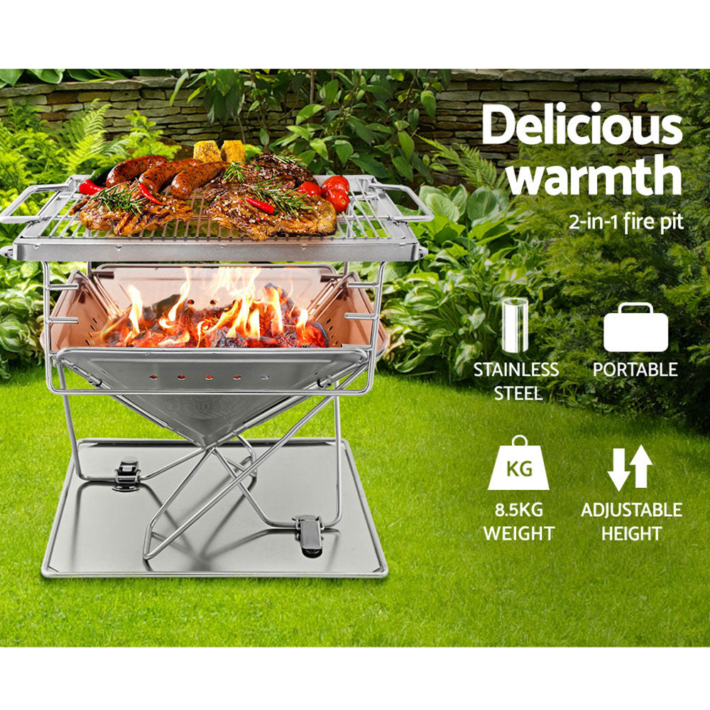 Grillz Camping Fire Pit BBQ Portable Folding Stainless Steel Stove Outdoor Pits - MarKay Outdoors