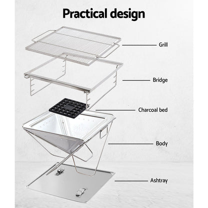 Grillz Camping Fire Pit BBQ Portable Folding Stainless Steel Stove Outdoor Pits - MarKay Outdoors