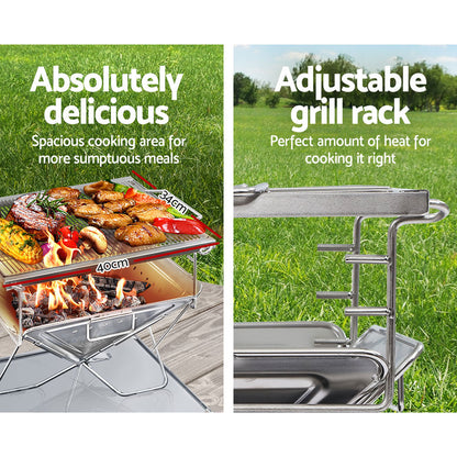 Grillz Camping Fire Pit BBQ Portable Folding Stainless Steel Stove Outdoor Pits - MarKay Outdoors