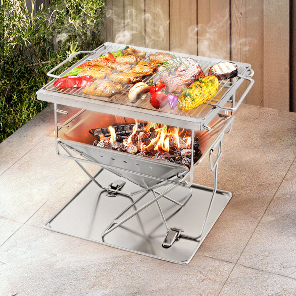 Grillz Camping Fire Pit BBQ Portable Folding Stainless Steel Stove Outdoor Pits - MarKay Outdoors