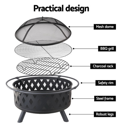 Fire Pit BBQ Charcoal Grill Ring Portable Outdoor Kitchen Fireplace 32" - MarKay Outdoors