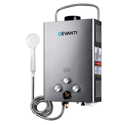 Devanti Outdoor Gas Hot Water Heater Portable Camping Shower 12V Pump Grey - MarKay Outdoors