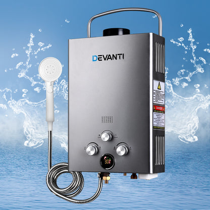 Devanti Outdoor Gas Hot Water Heater Portable Camping Shower 12V Pump Grey - MarKay Outdoors