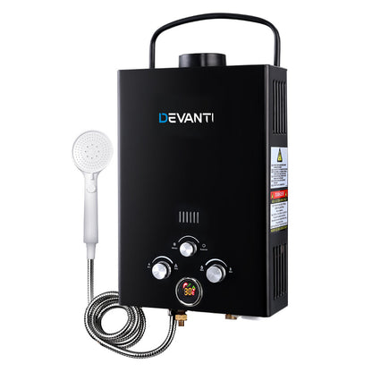 Devanti Outdoor Portable Gas Water Heater 8LPM Camping Shower Black - MarKay Outdoors