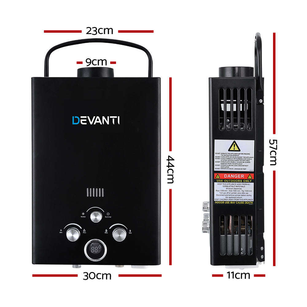 Devanti Outdoor Portable Gas Water Heater 8LPM Camping Shower Black - MarKay Outdoors