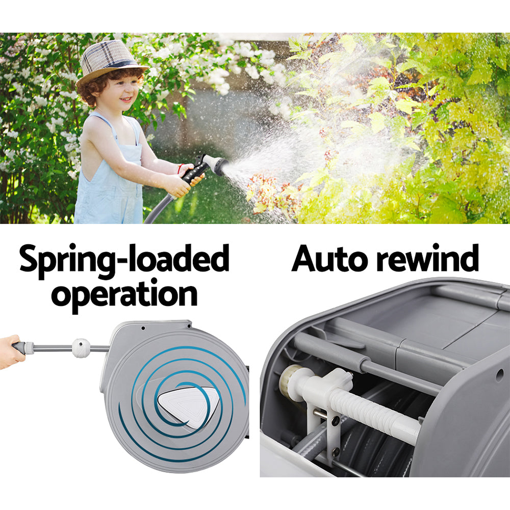 10M Retractable Water Hose Reel Garden Storage AutoRewind Spray Gun - MarKay Outdoors