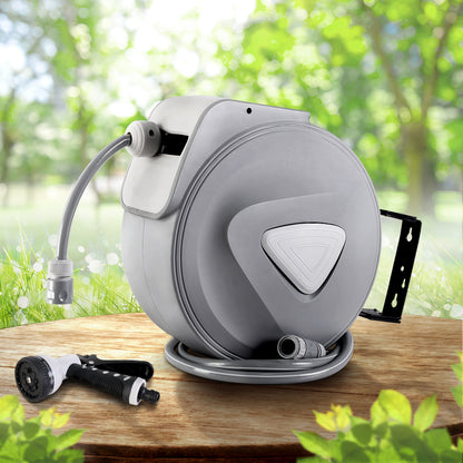 10M Retractable Water Hose Reel Garden Storage AutoRewind Spray Gun - MarKay Outdoors