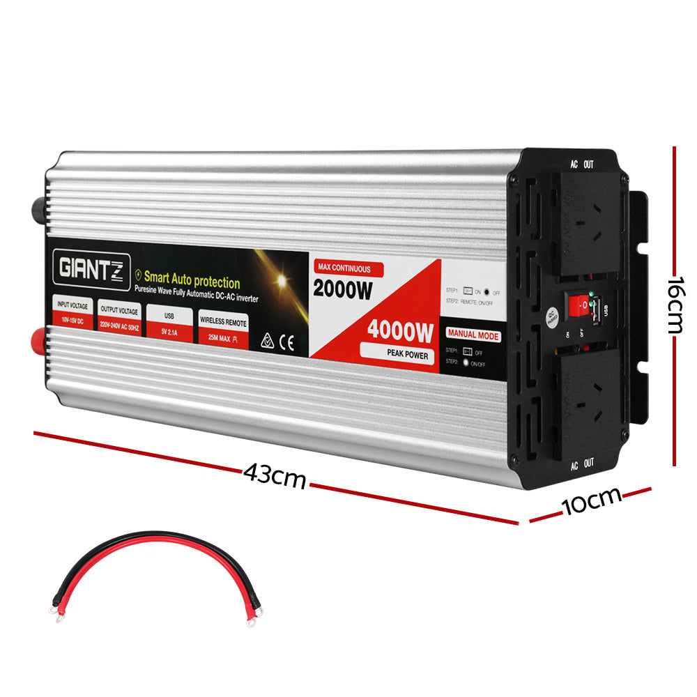 Giantz Power Inverter 2000W or 4000W Pure Sine Wave 12V-240V Camping Boat Caravan - MarKay Outdoors