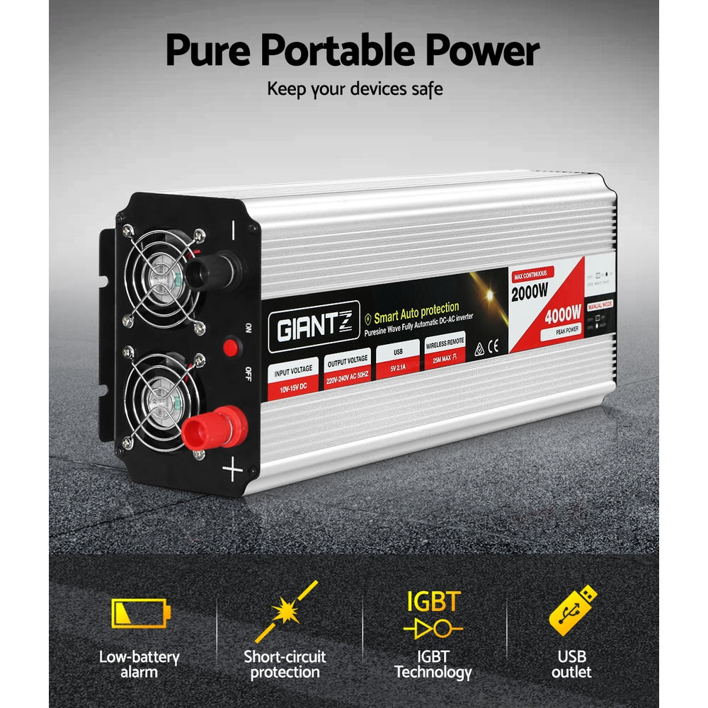 Giantz Power Inverter 2000W or 4000W Pure Sine Wave 12V-240V Camping Boat Caravan - MarKay Outdoors