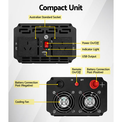 Giantz Power Inverter 2000W or 4000W Pure Sine Wave 12V-240V Camping Boat Caravan - MarKay Outdoors