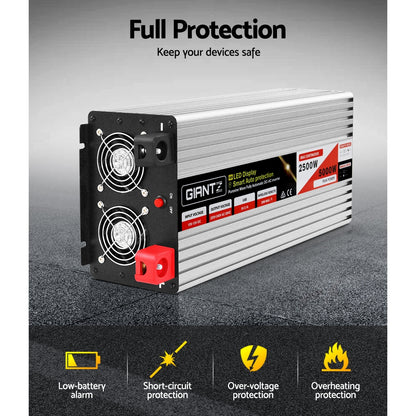 Giantz Power Inverter 12V to 240V 2500W/5000W Pure Sine Wave Camping Car Boat - MarKay Outdoors