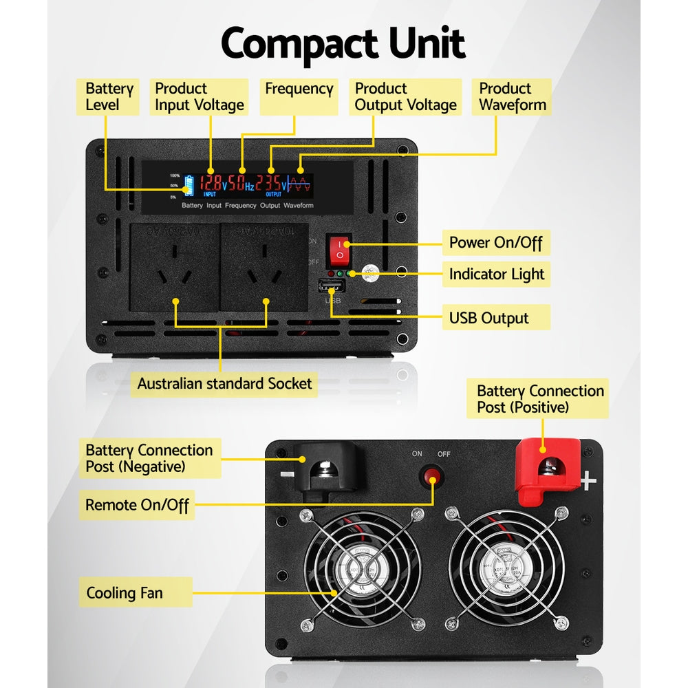 Giantz Power Inverter 12V to 240V 2500W/5000W Pure Sine Wave Camping Car Boat - MarKay Outdoors