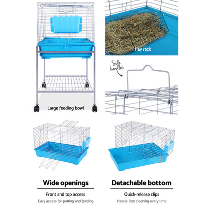 i.Pet Rabbit Cage Hutch Cages Indoor Hamster Enclosure Carrier Bunny Blue - MarKay Outdoors