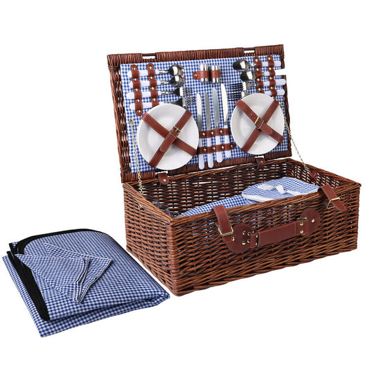 Alfresco 4 Person Picnic Basket Handle Baskets Outdoor Insulated Blanket - MarKay Outdoors