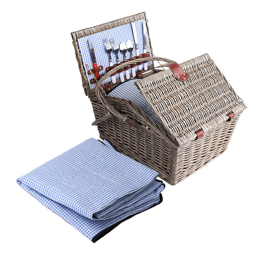 Alfresco 4 Person Picnic Basket Deluxe Baskets Outdoor Insulated Blanket - MarKay Outdoors