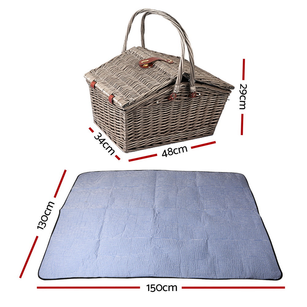 Alfresco 4 Person Picnic Basket Deluxe Baskets Outdoor Insulated Blanket - MarKay Outdoors